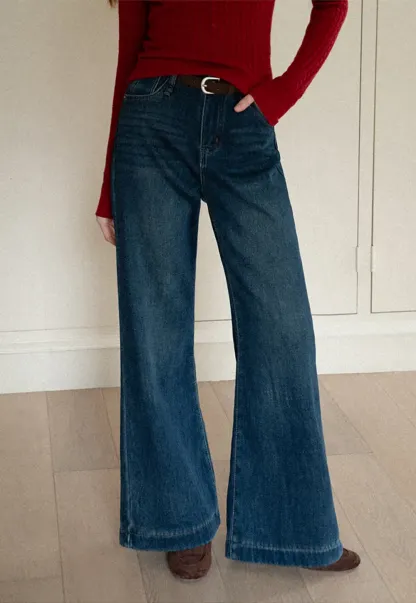 Wide Leg Denim Jeans with Belt Loop