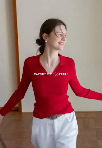 Ribbed Knit Long Sleeve Polo Neck Sweater