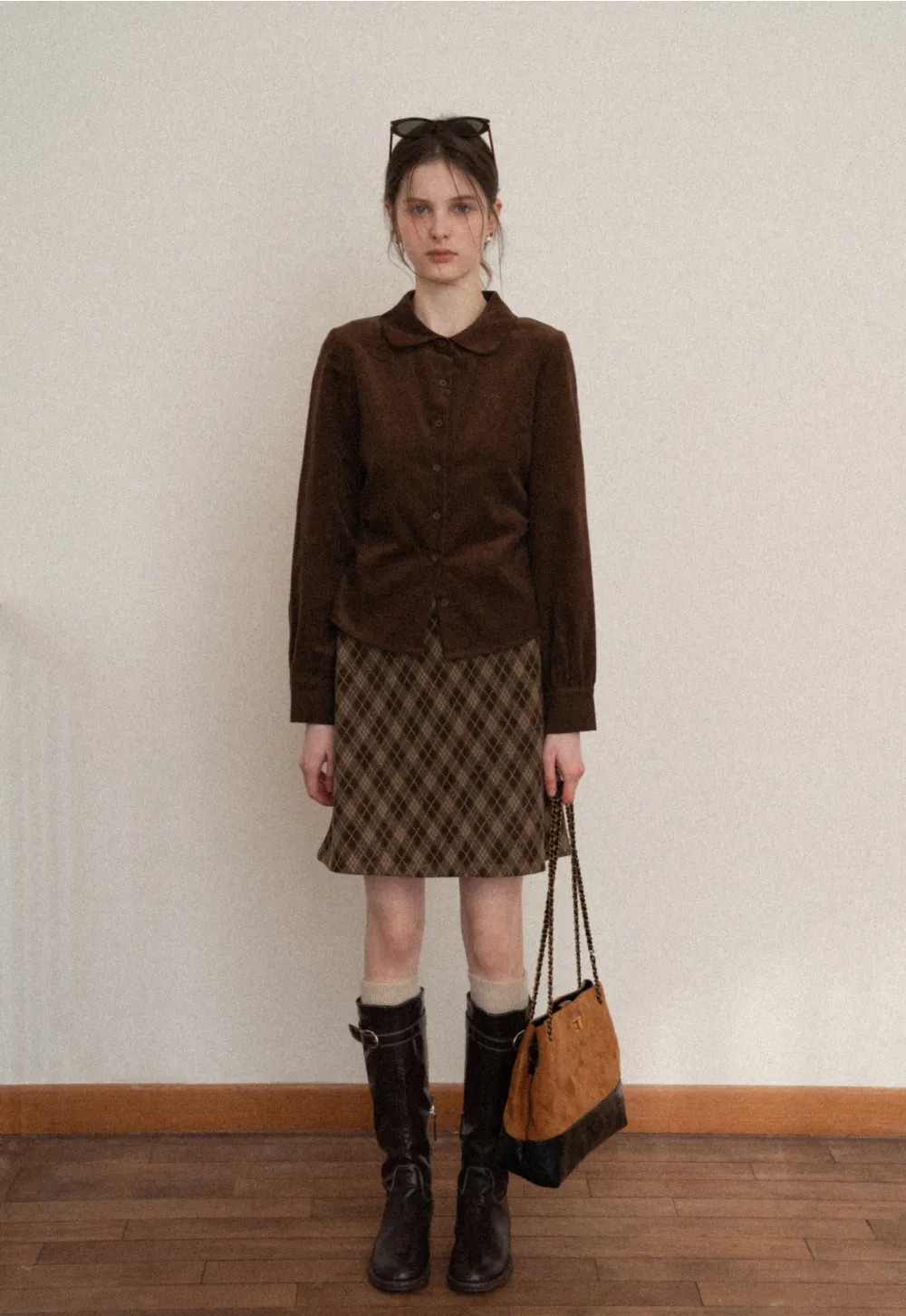 Elegant Corduroy Blouse with Ruched Detail