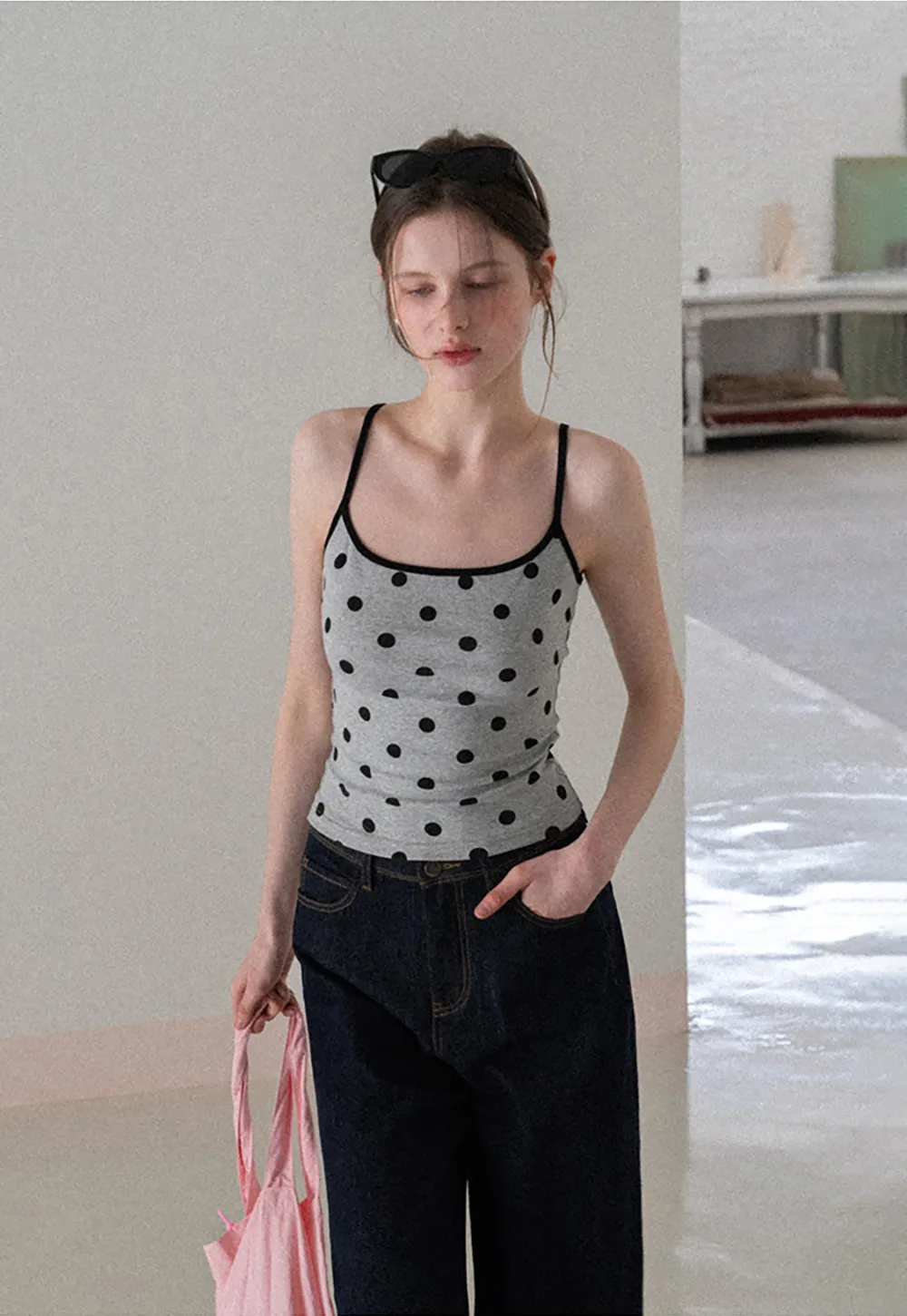 Polka Dot Tank Top with Thin Straps