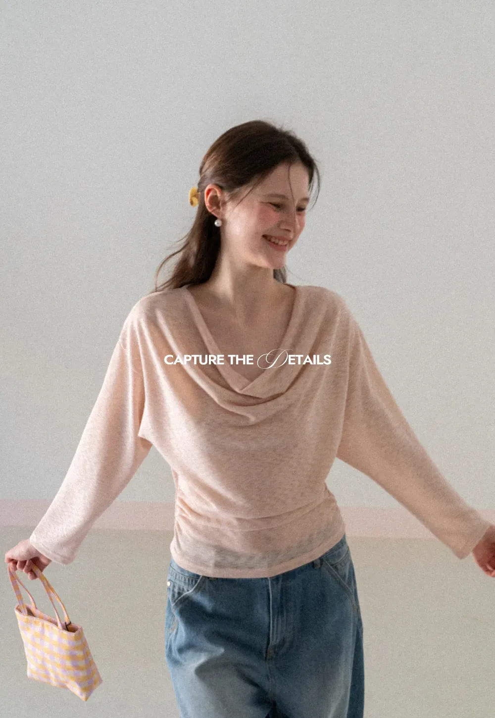 Long sleeve off shoulder draped knit top