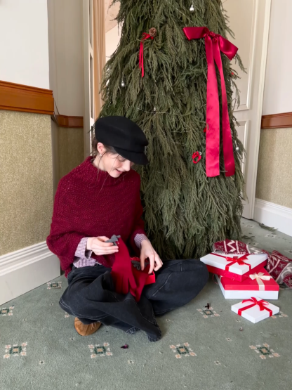 Soft Red Knitted Poncho with Turtleneck