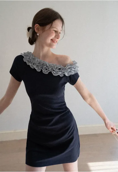 Short Sleeve Dress with Ruffled Off Shoulder Detail