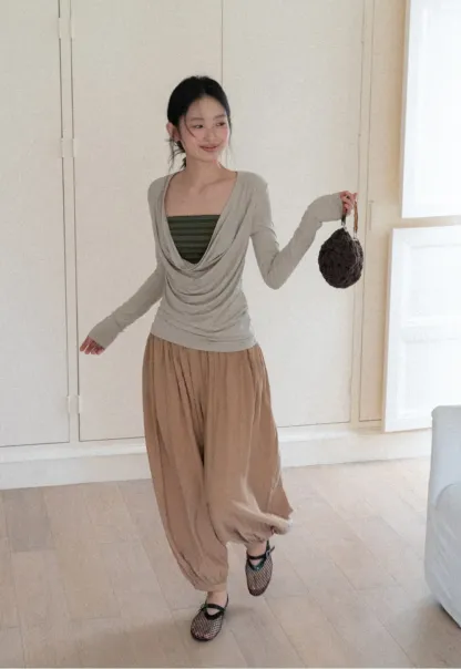 Loose Fit Elastic Waist Wide Leg Pants