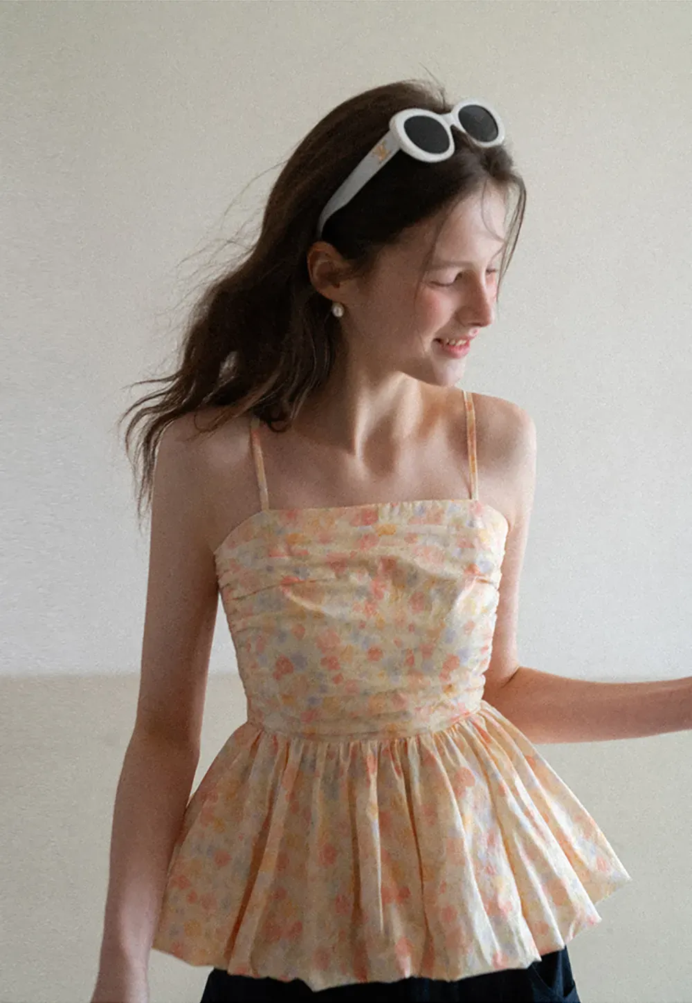 Floral Print Peplum Tank Top and Woolen Knit Sweater