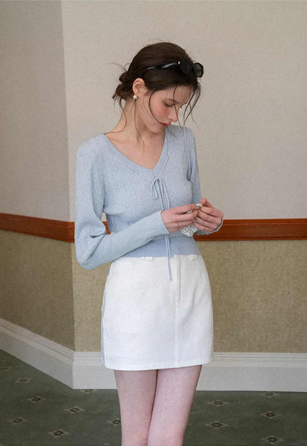 A-line mini skirt with front zipper and belt loops