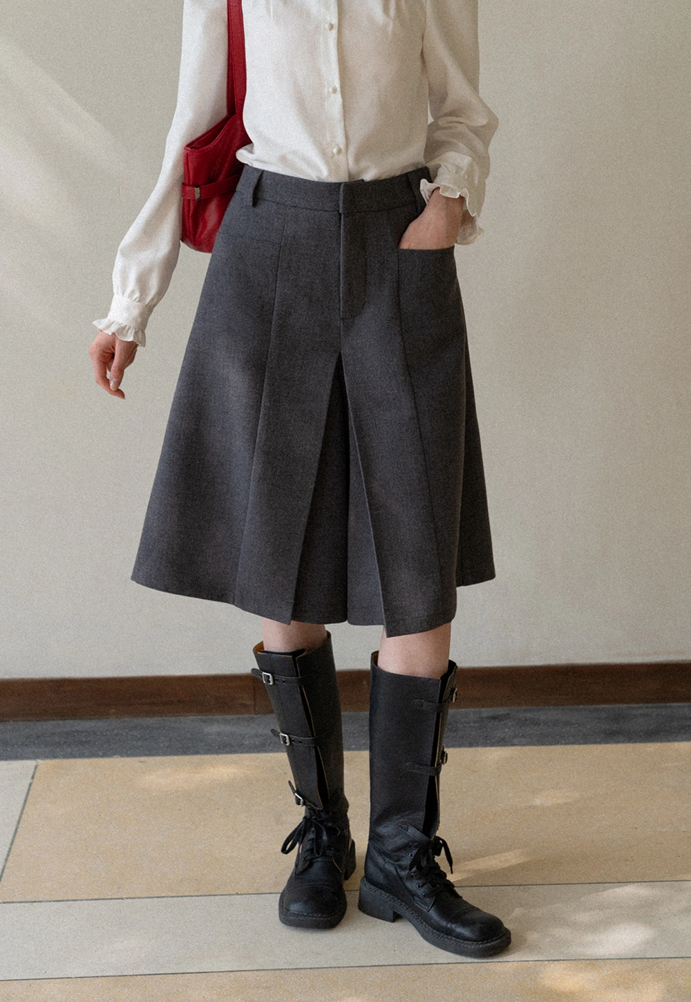 Flowy Skirt-Style Wide-Leg Cropped Trousers