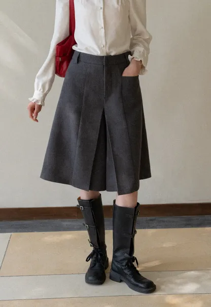 Flowy Skirt-Style Wide-Leg Cropped Trousers