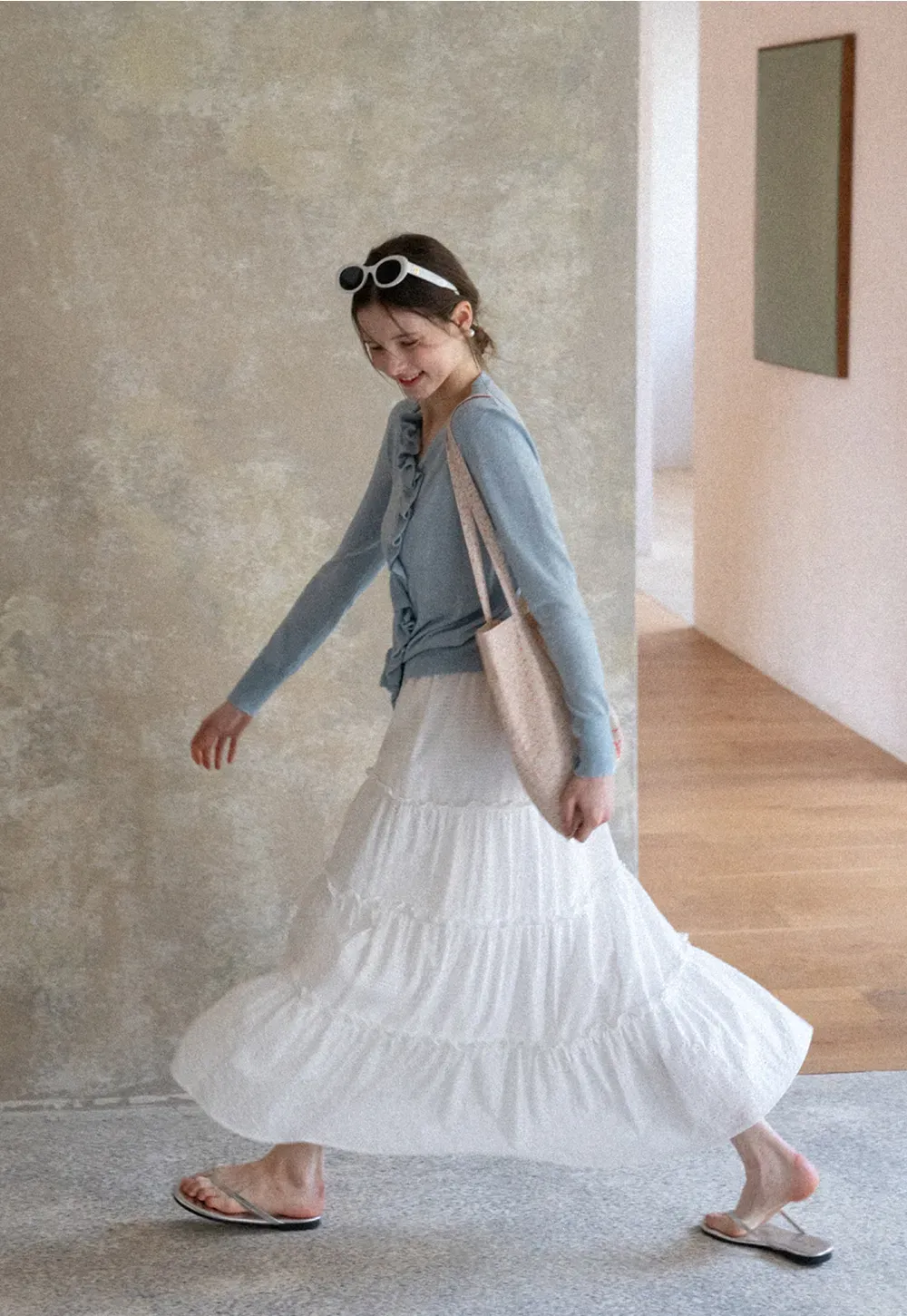 Lightweight Long Sleeve Knit Sweater with Ruffled Trim