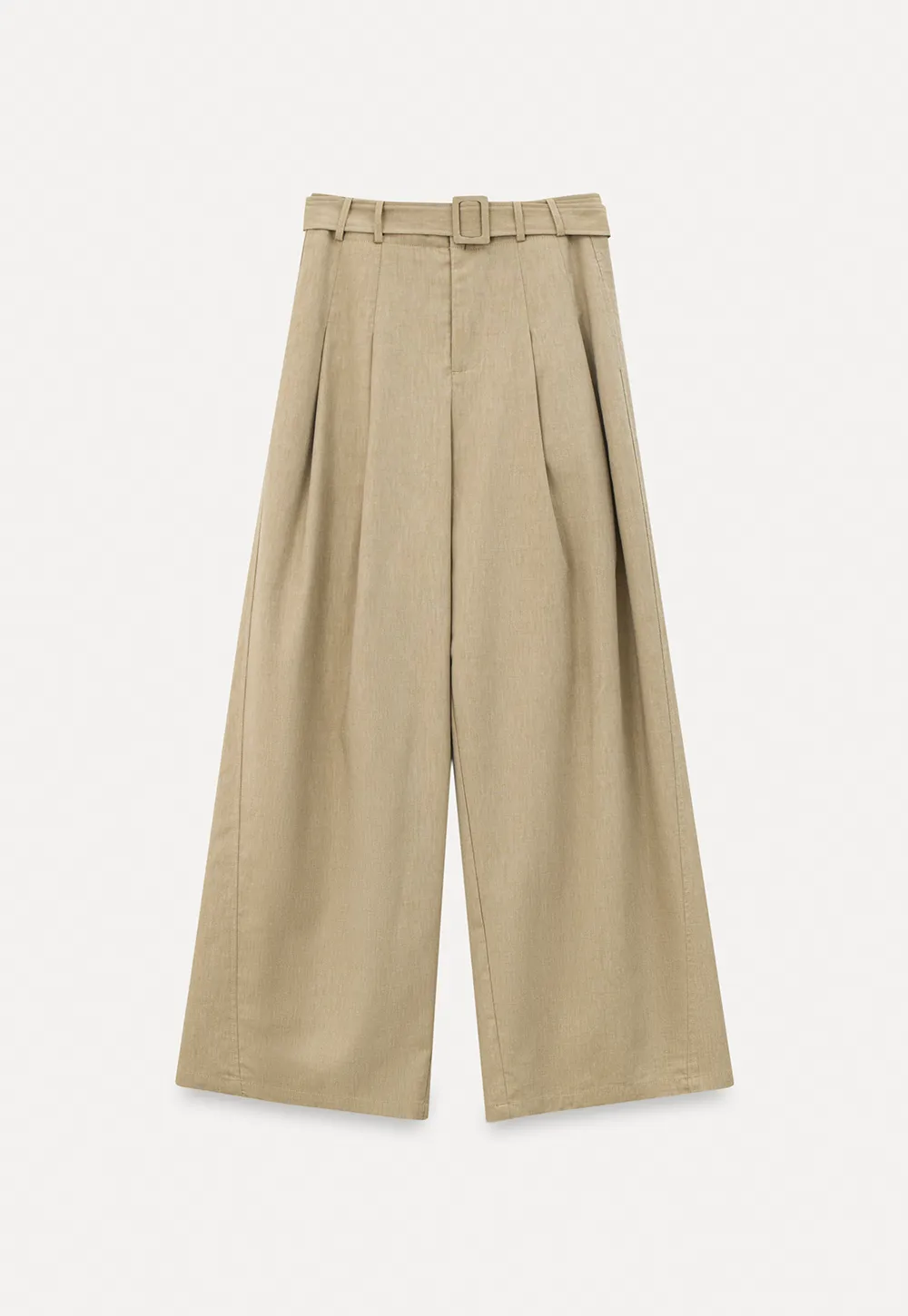 Wide Leg Pleated Casual Pants with Belt