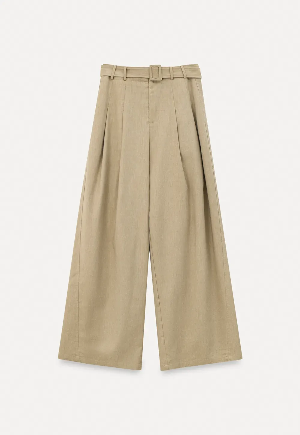 Wide Leg Pleated Casual Pants with Belt