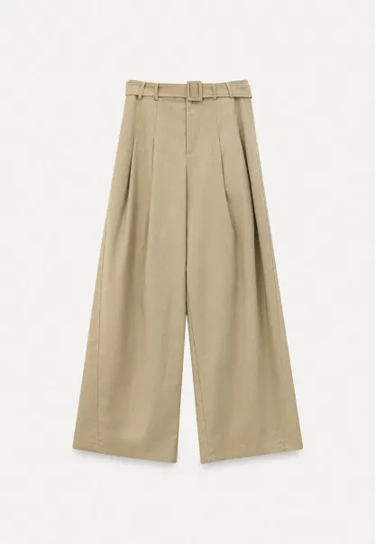 Wide Leg Pleated Casual Pants with Belt