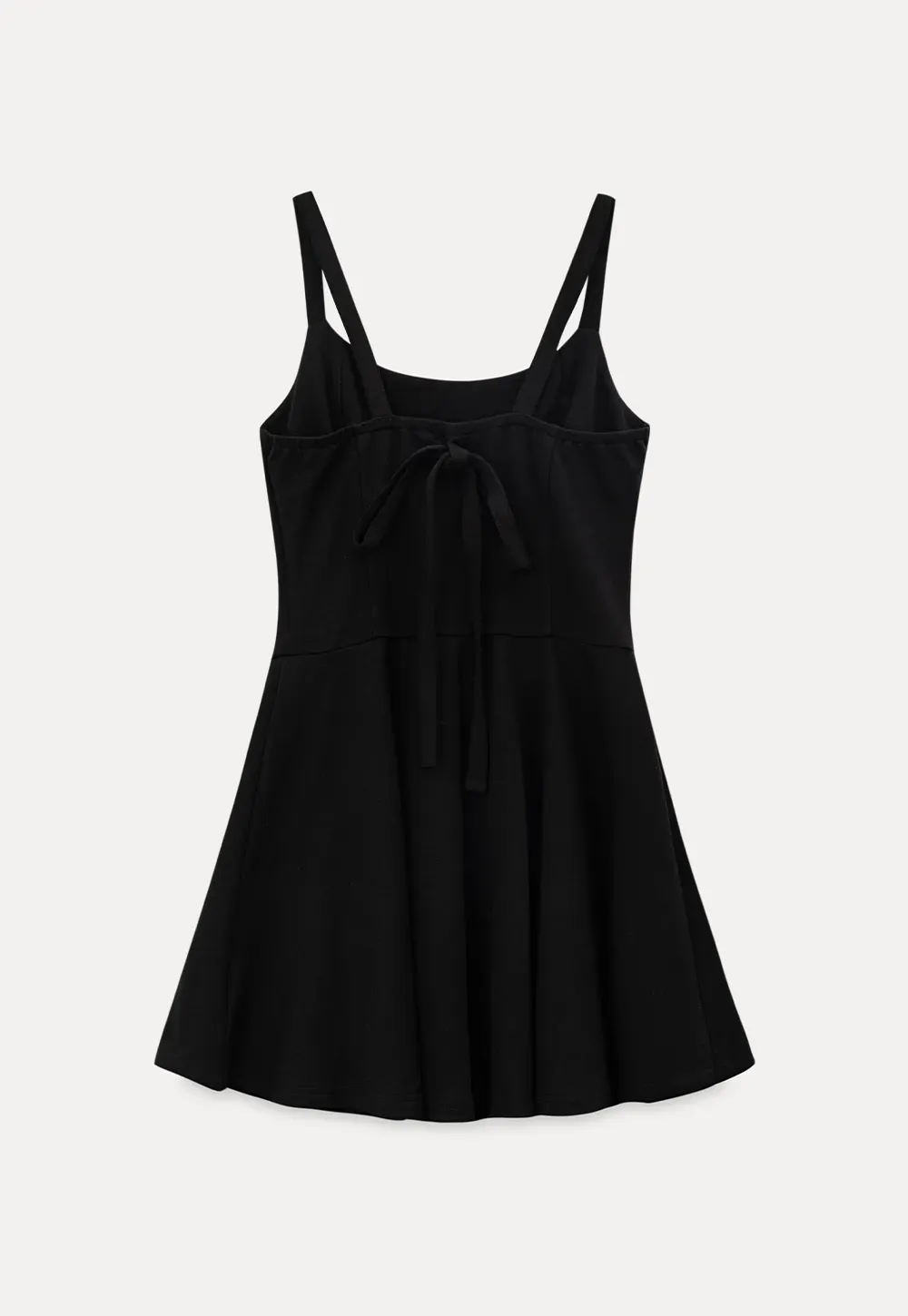 Sleeveless dress with thin straps and flared skirt