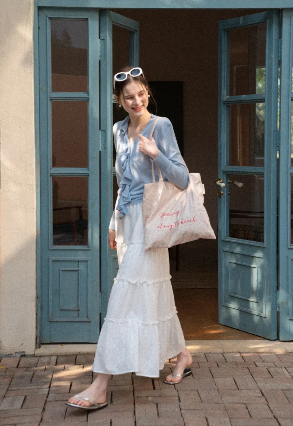 Tiered Ruffled Eyelet Maxi Skirt