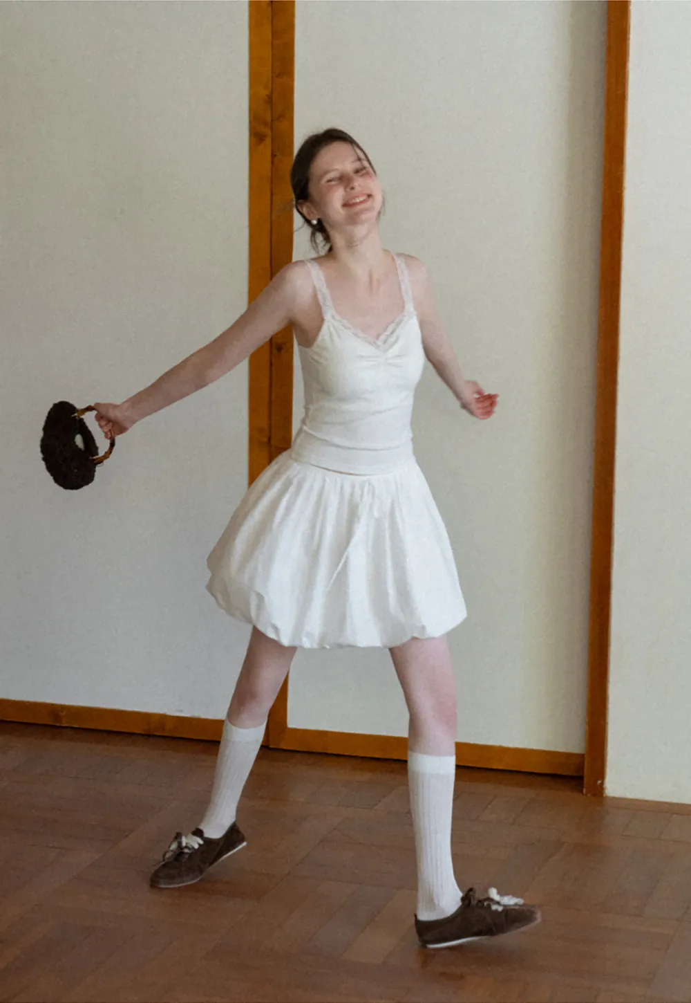 Lace Trimmed V Neck Camisole with Ruched Detail