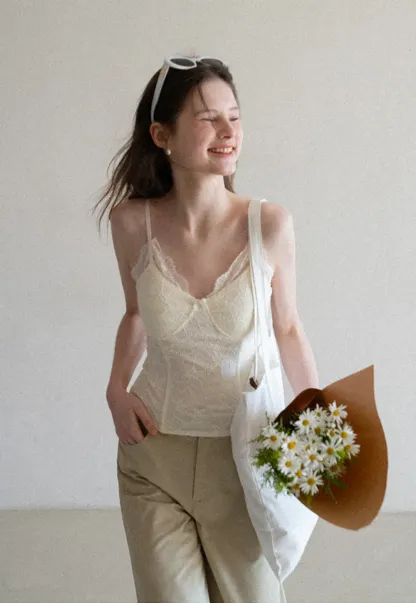 Lace Trimmed Corset Style Tank Top