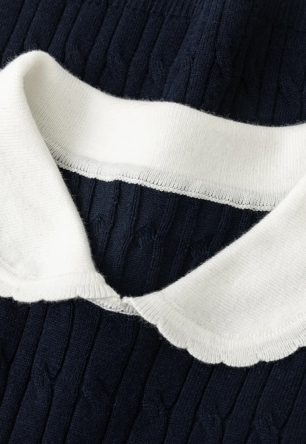 Cable Knit Short Sleeve Sweater with Collar