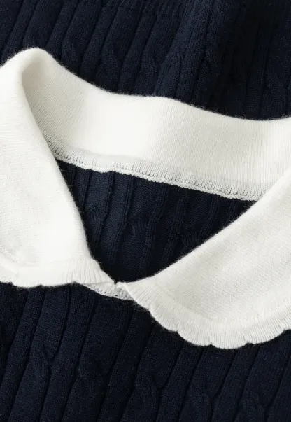 Cable Knit Short Sleeve Sweater with Collar