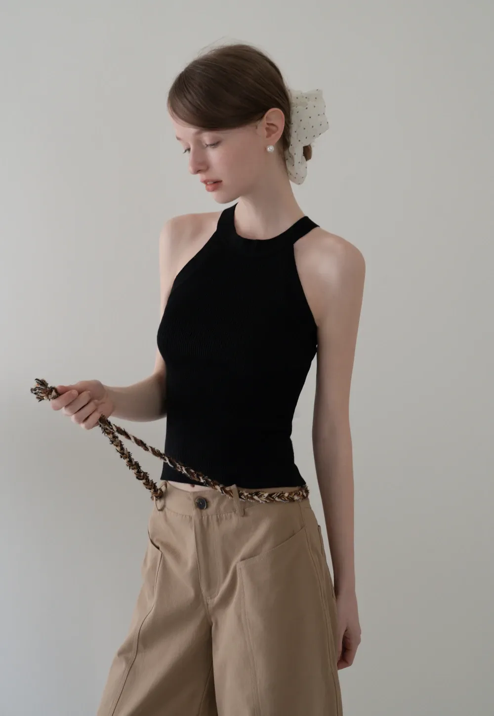 Women’s Ribbed High Neck Halter Tank Top