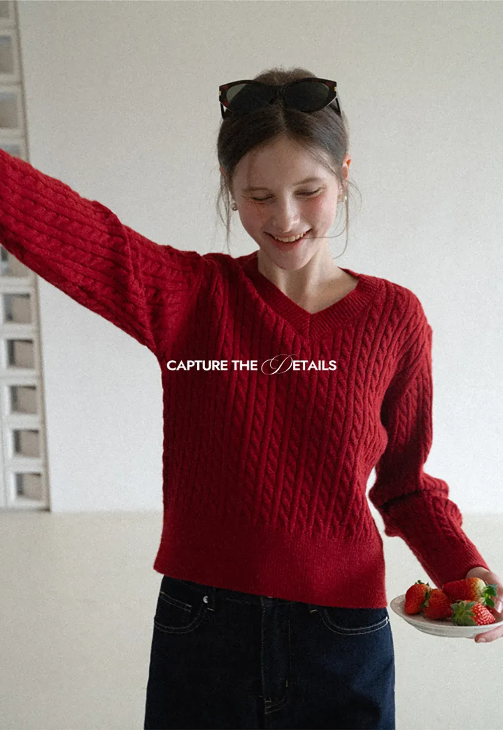 Turtleneck Cable Knit Sweater with Horse Pattern Stripe