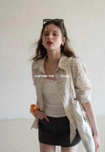 Plaid Shirt with Collar and Long Sleeves