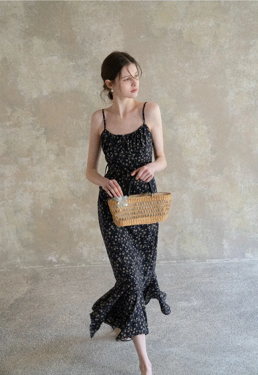 Floral Print Slip Dress with Thin Straps and Asymmetrical Hem