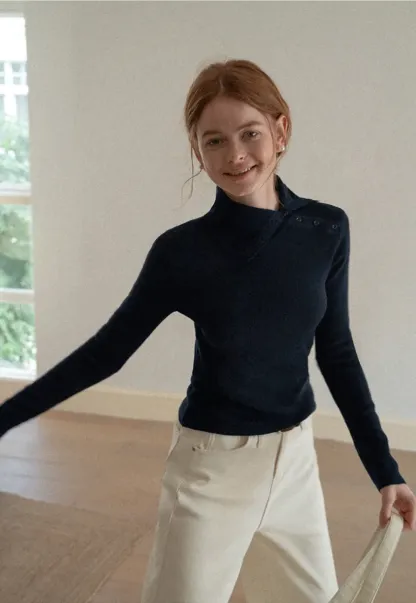 Turtleneck Sweater Long Sleeve Knitwear Women's Fitted Top