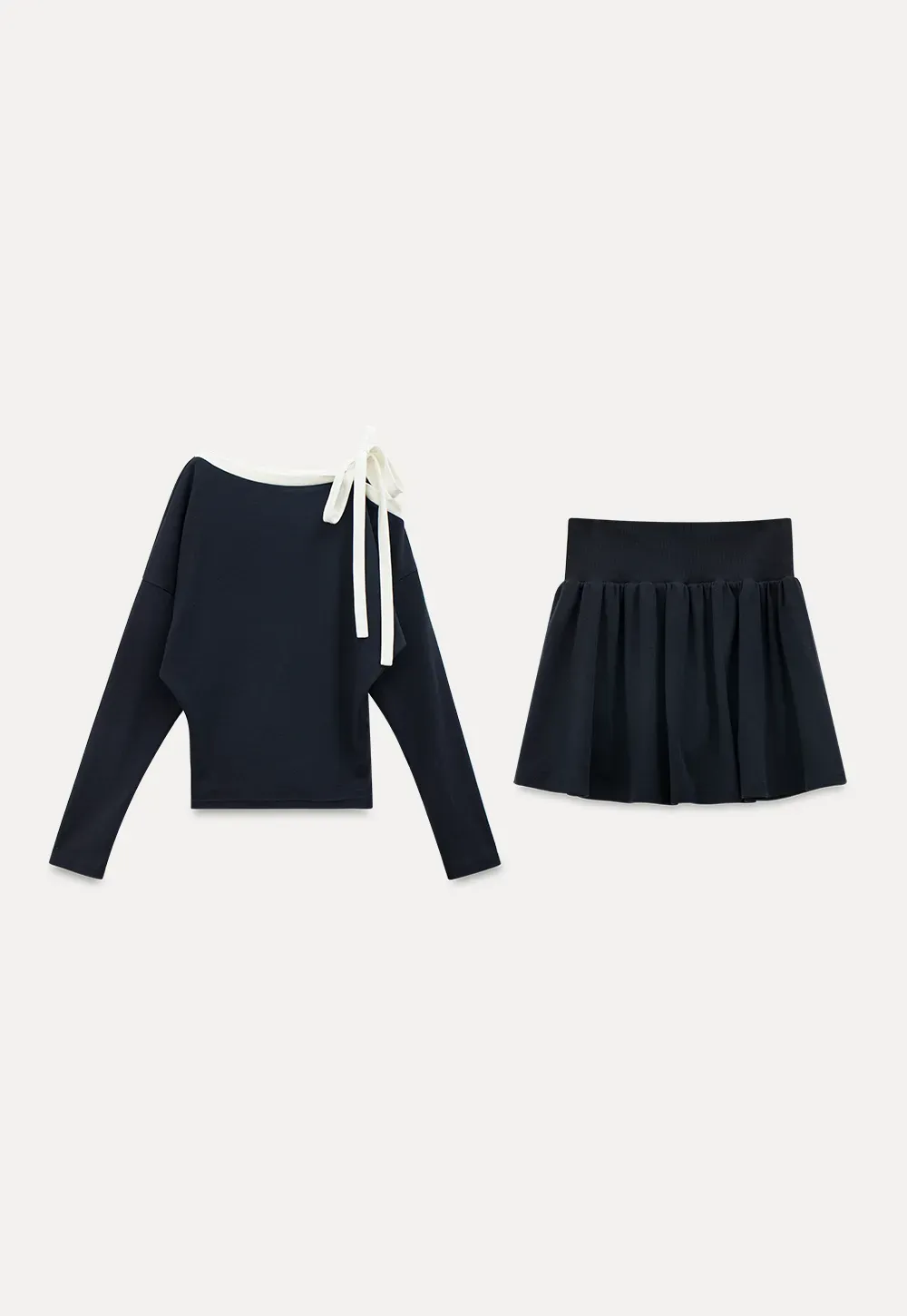 Long sleeve top with bow detail and mini skirt set