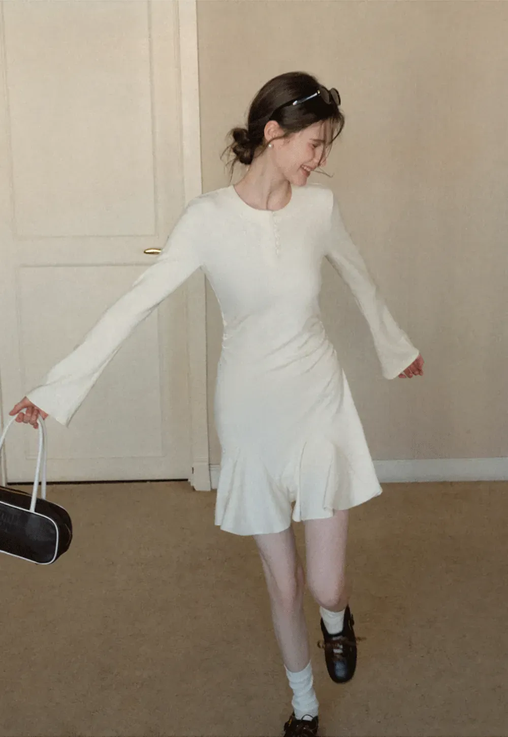 Elegant Flared Sleeve Mini Dress with Ruffle Hem