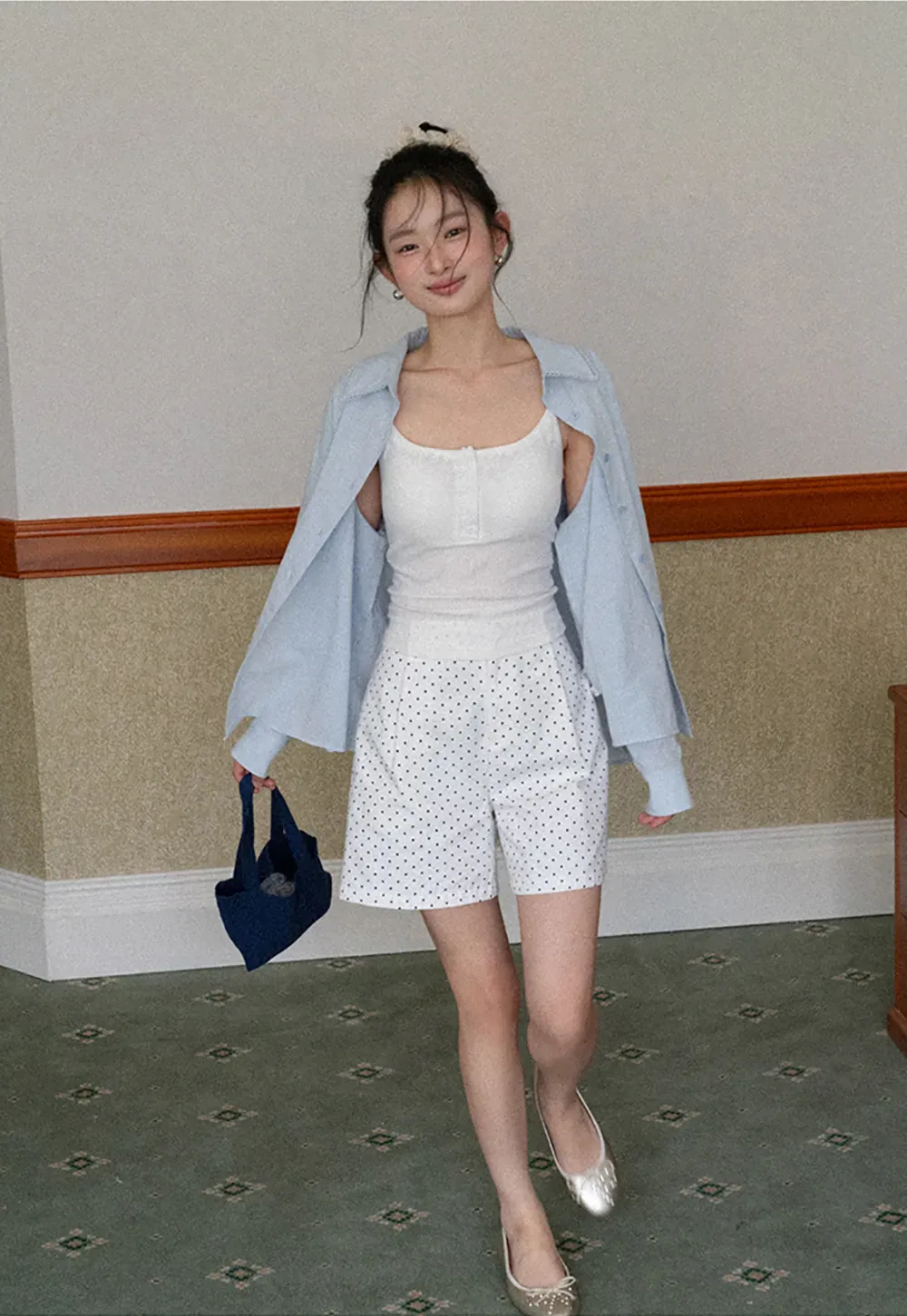 Lightweight long sleeve button front shirt with lace trim