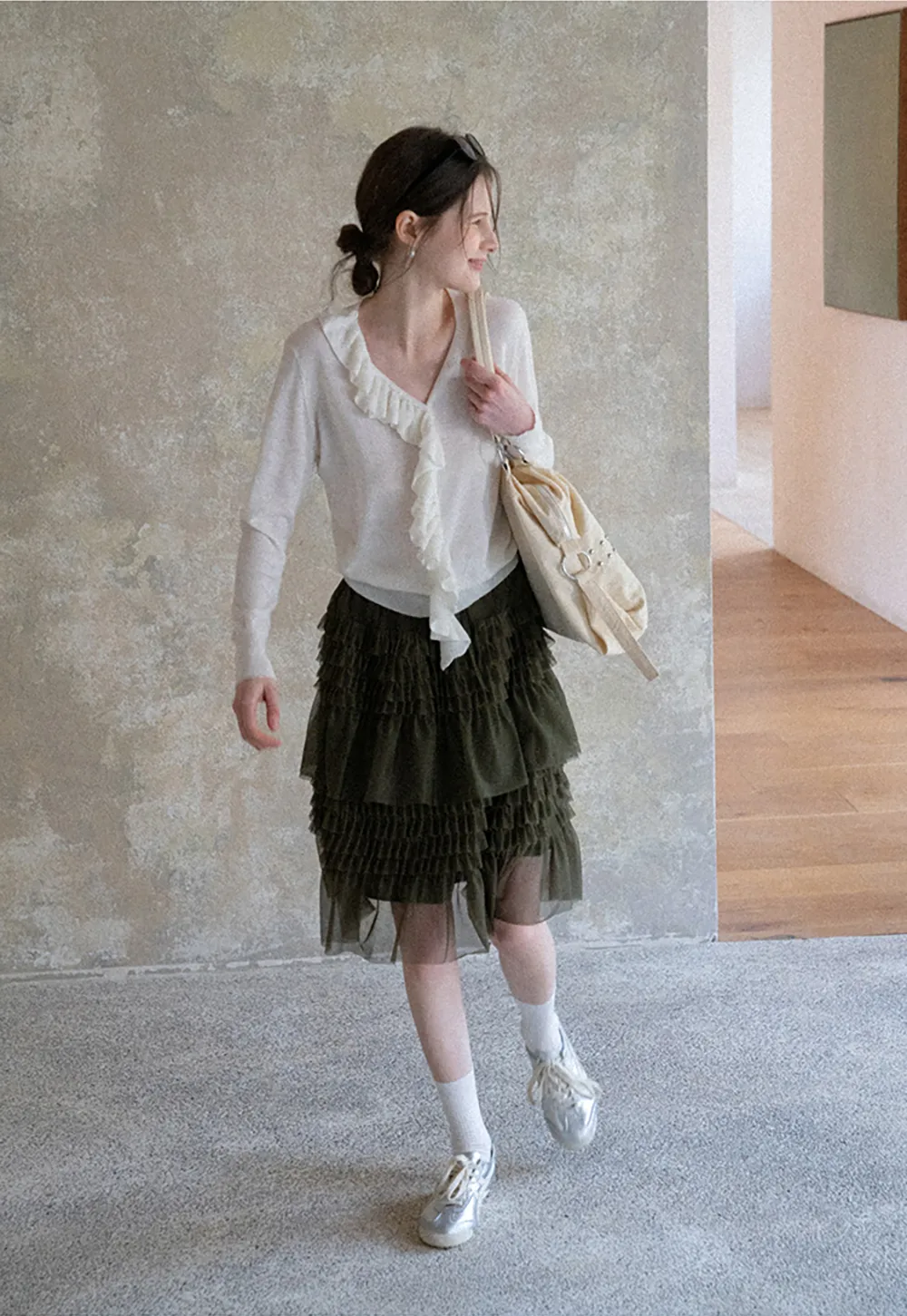 Tiered Ruffled Sheer Skirt with Drawstring Waist