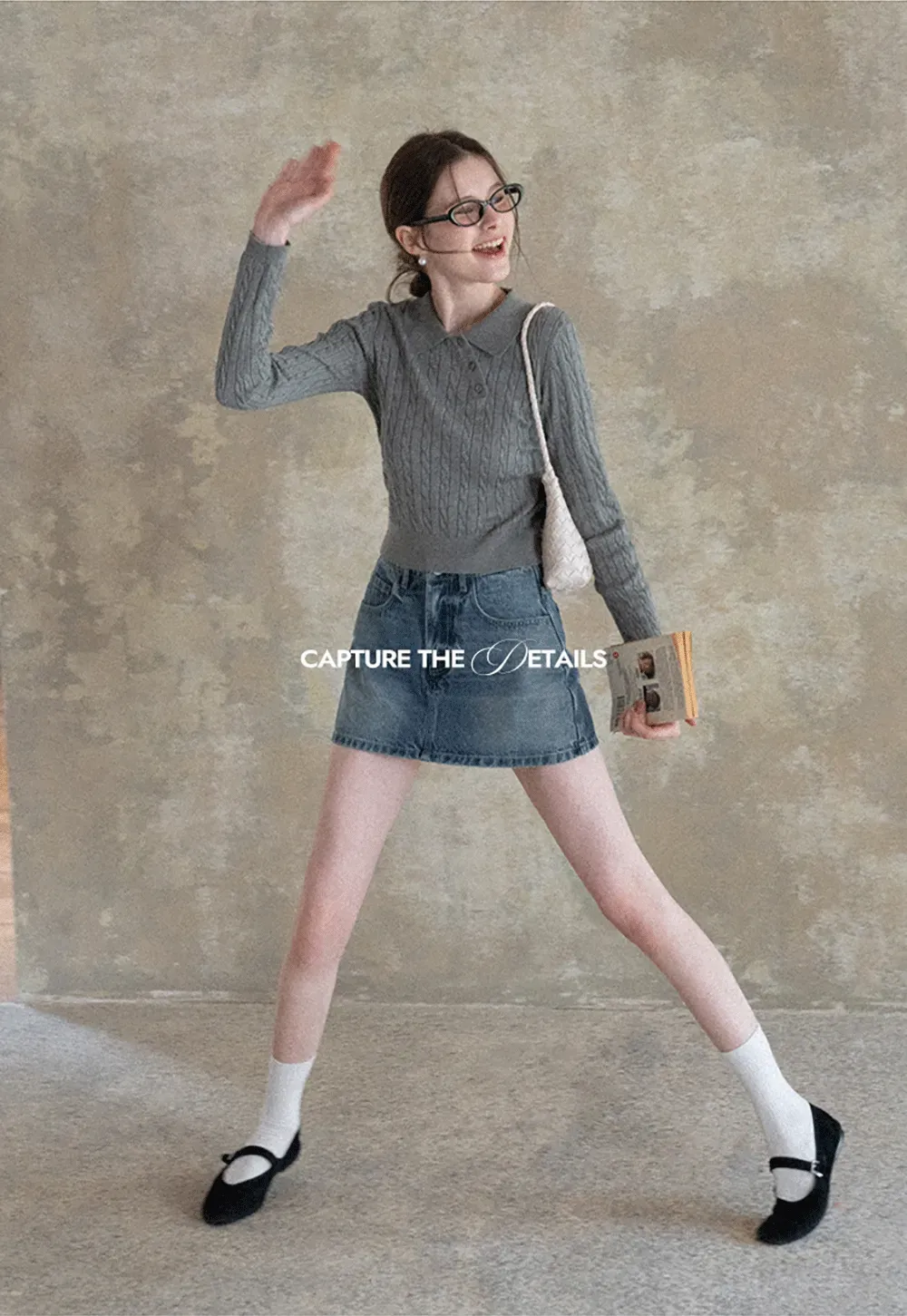 Denim Mini Skirt with Front Pocket and Frayed Hem