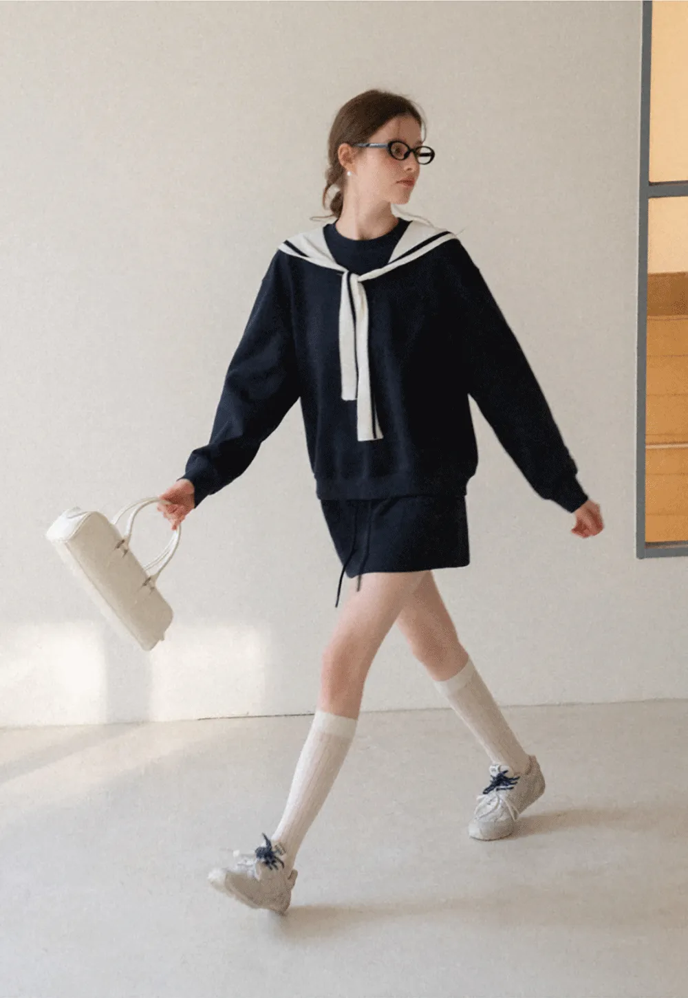 Sailor collar sweatshirt scarf shawl skirt set