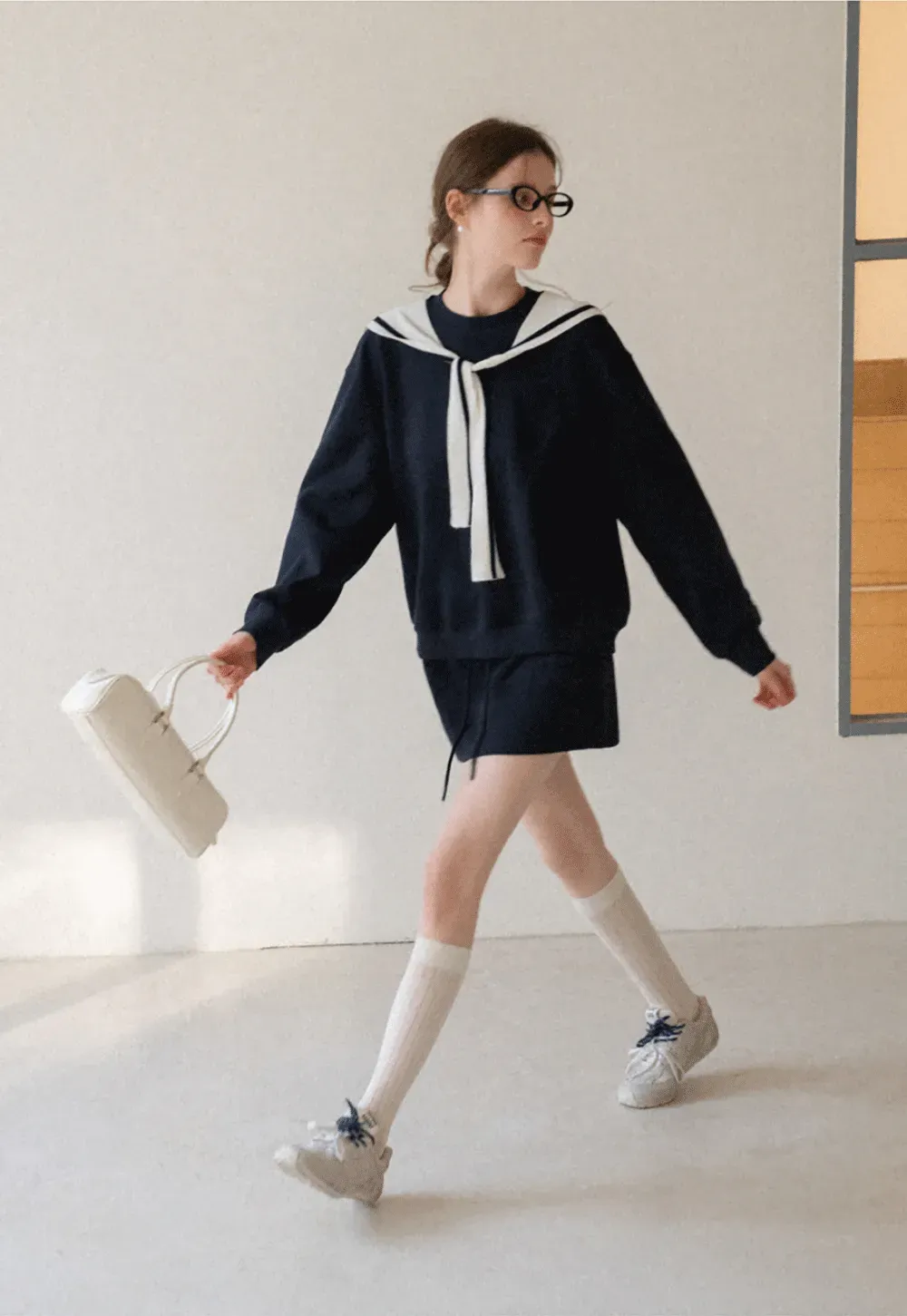 Sailor collar sweatshirt scarf shawl skirt set