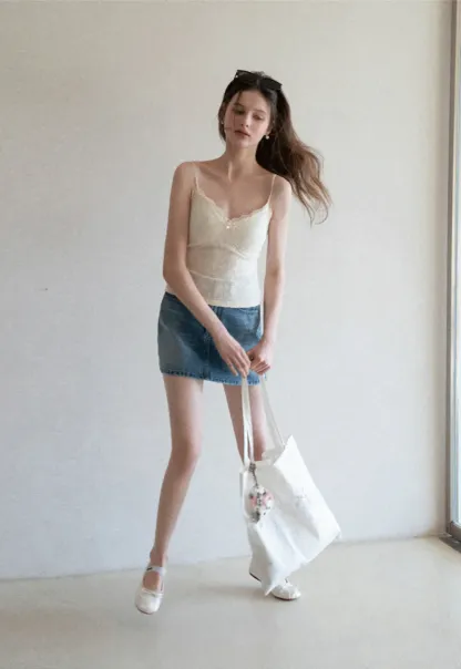 Lace Trimmed Camisole with Thin Straps