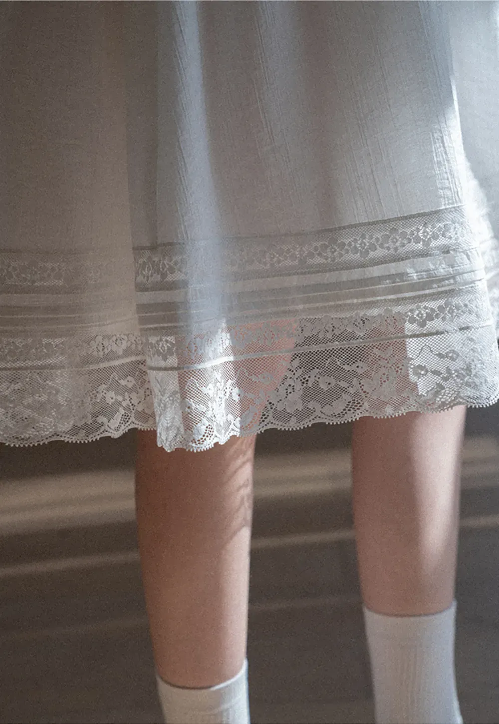 Lace Trimmed Pleated Midi Skirt