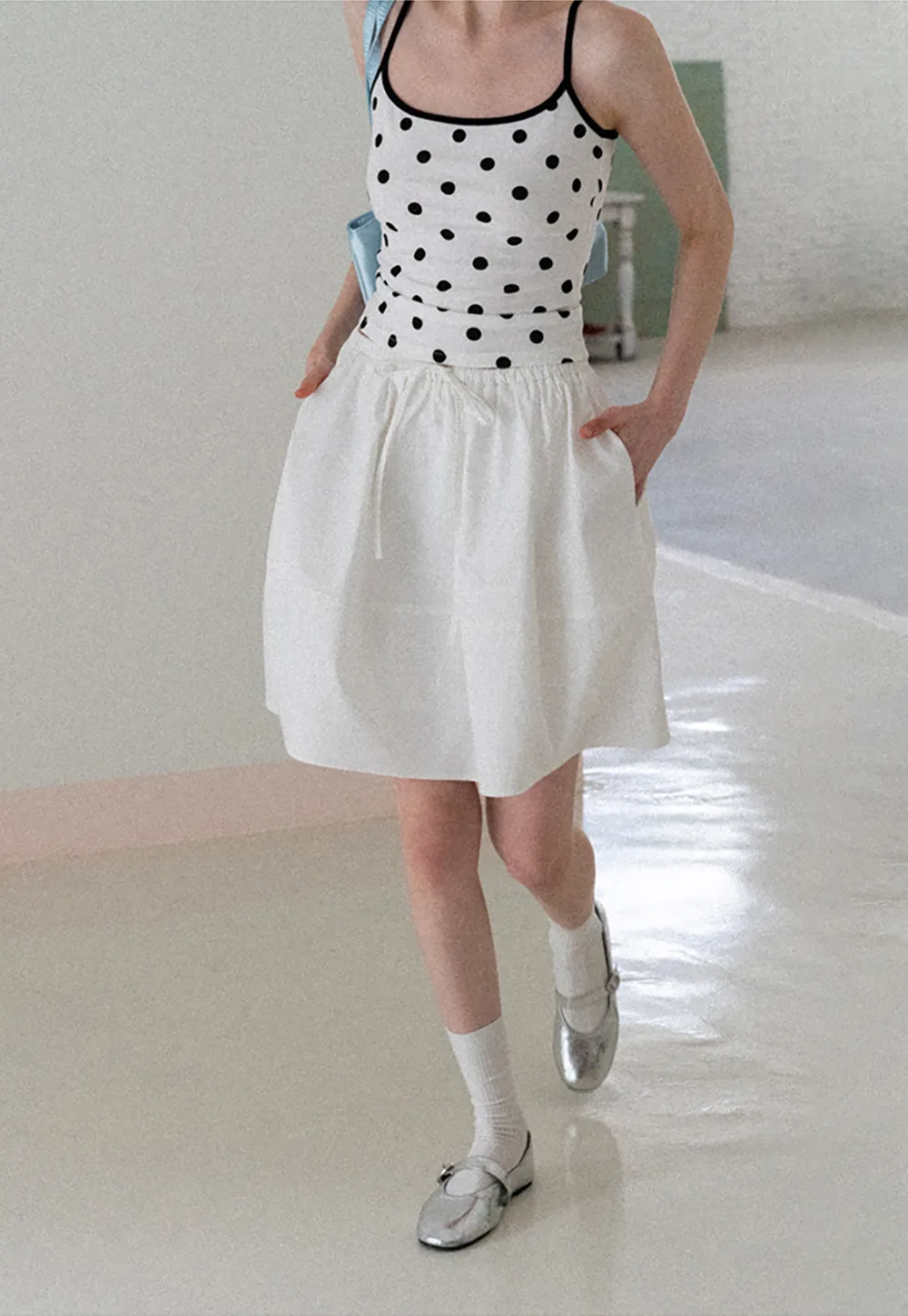 A-line skirt with drawstring waist and layered hem