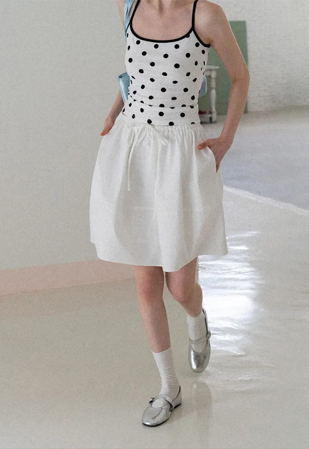 A-line skirt with drawstring waist and layered hem