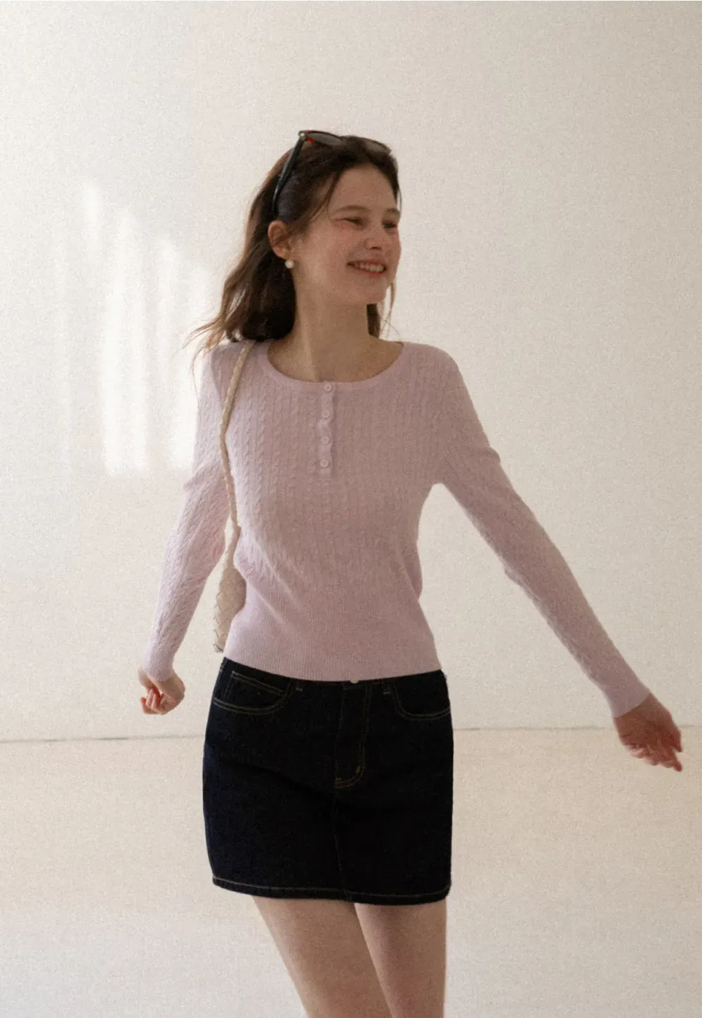 Cable Knit Long Sleeve Sweater with Button Detail