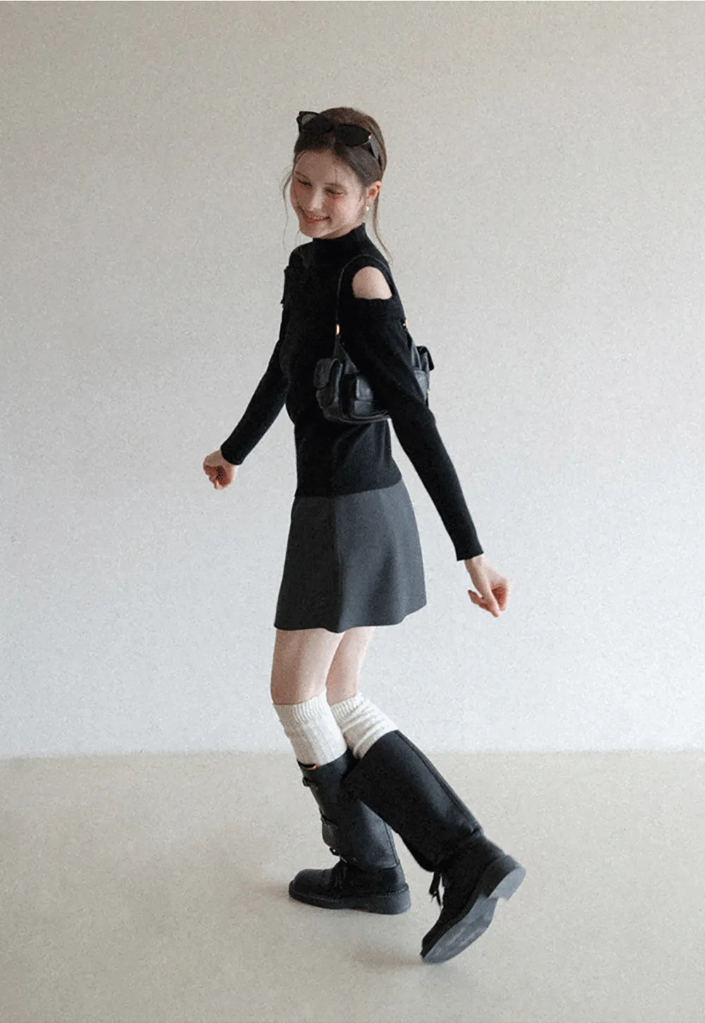 Elegant Off Shoulder Knit Sweater with Wave Detail