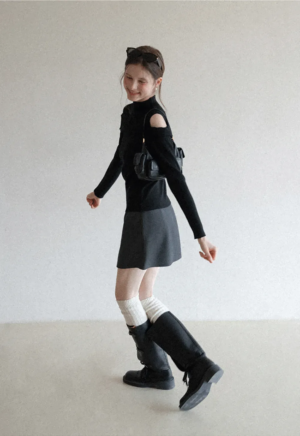 Elegant Off Shoulder Knit Sweater with Wave Detail