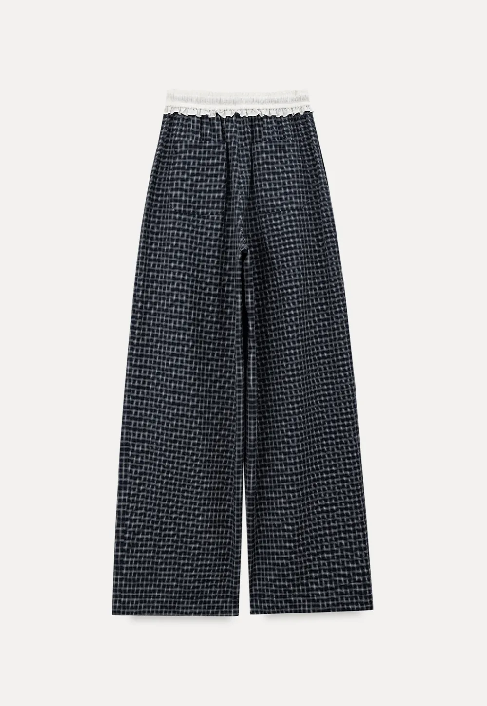Wide Leg Plaid Casual Pants with Ruffled Waistband