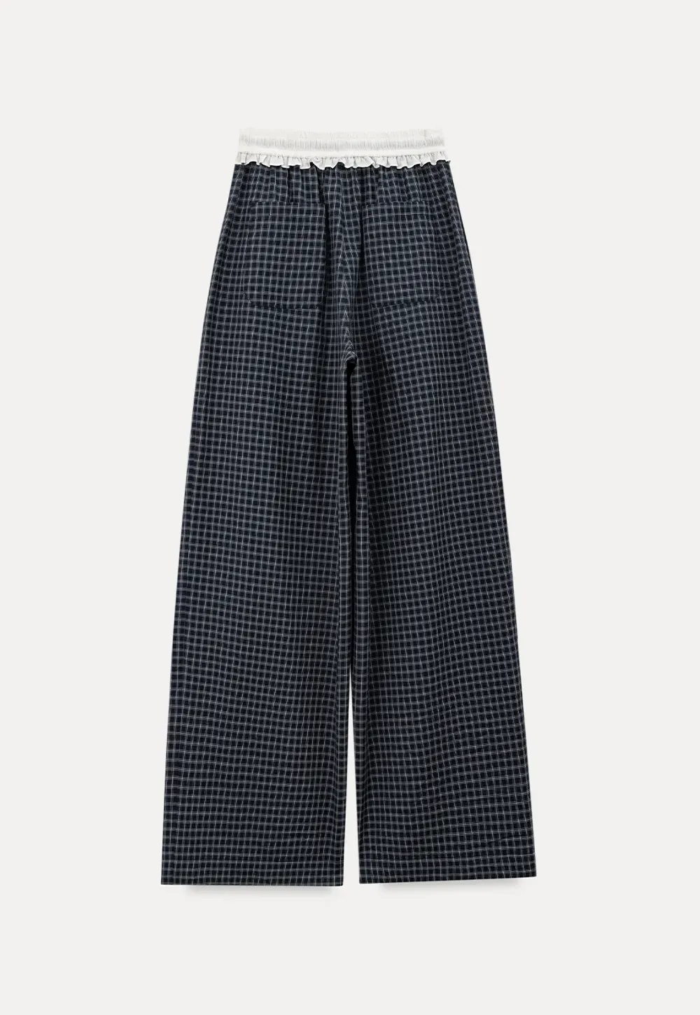 Wide Leg Plaid Casual Pants with Ruffled Waistband