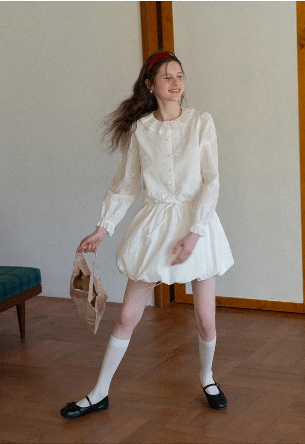 Puffed skirt with drawstring waist