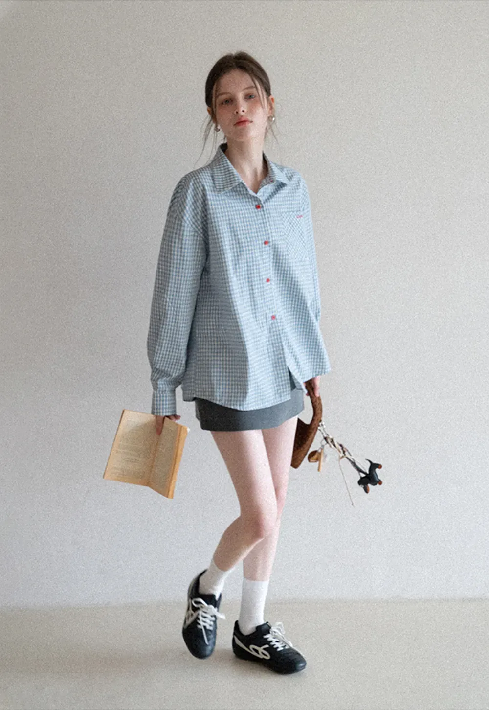 Oversized Checkered Button Up Shirt with Pocket Design