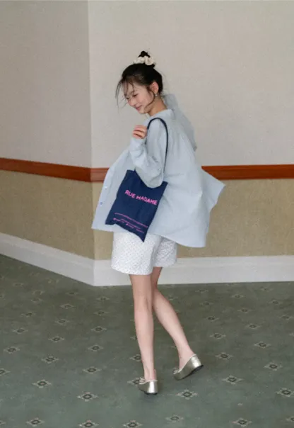 Lightweight long sleeve button front shirt with lace trim