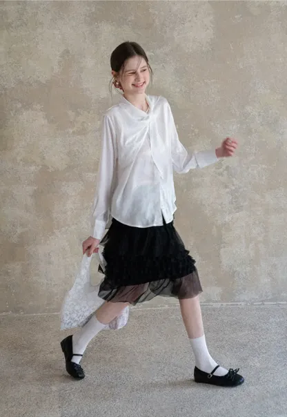 Tiered Ruffled Sheer Skirt with Drawstring Waist