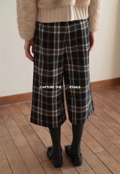 Plaid Wide Leg Pants Culottes Women's Trousers