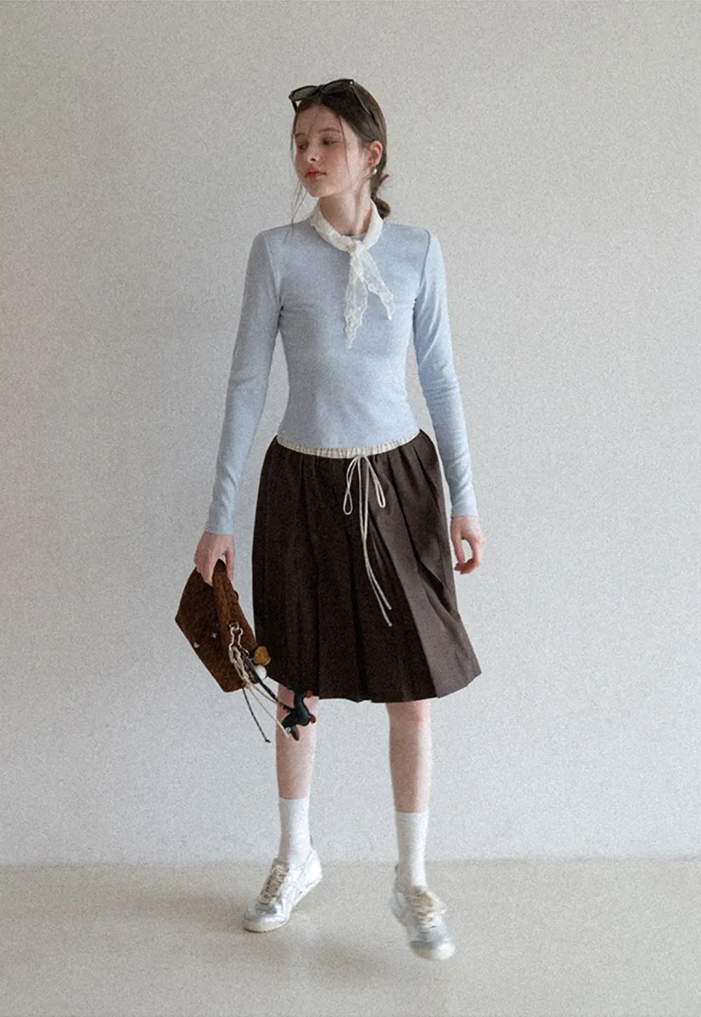 Elegant Long Sleeve Top with Neck Tie Detail