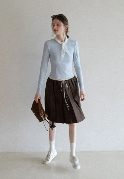 Elegant Long Sleeve Top with Neck Tie Detail